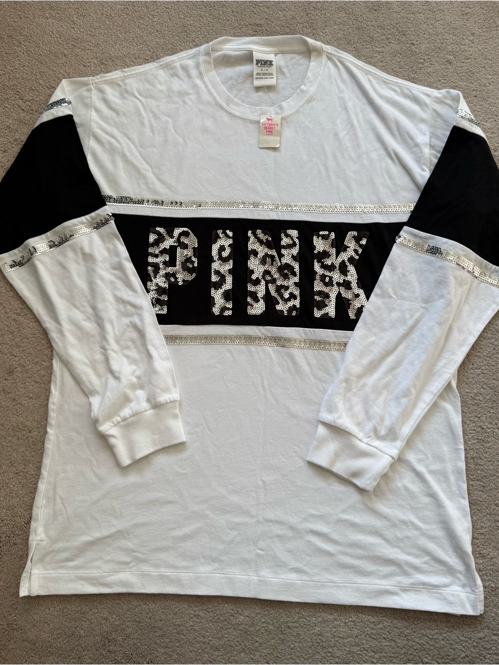 NWT! Victoria’s Secret Pink Bling Sequin Long Sleeve Tshirt Size S